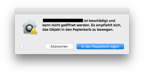 Anwendung ist beschädigt und kann nicht geöffnet werden.