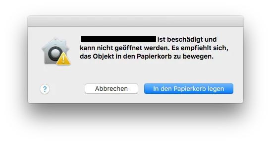 Anwendung ist beschädigt und kann nicht geöffnet werden.